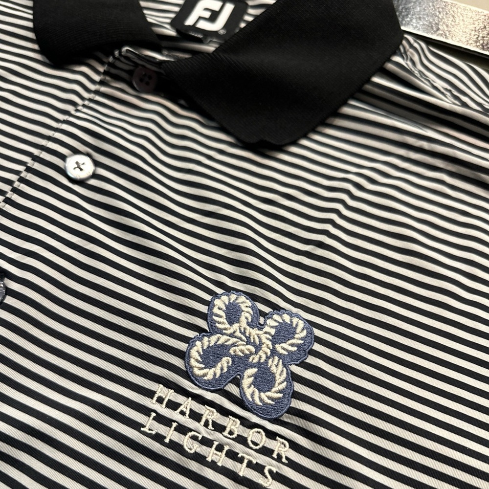Footjoy Golf Polo Stripped Size XL Black/Grey Harbor Lights Embroidery